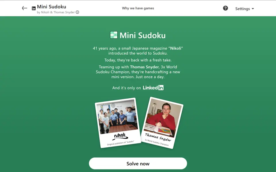 LinkedIn Mini Sudoku screenshot