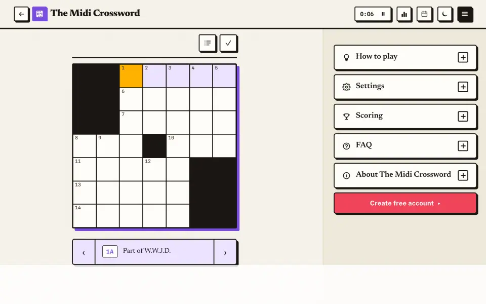The Midi Crossword screenshot