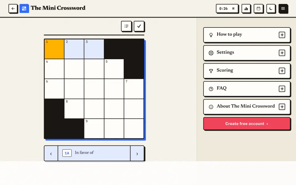 The Mini Crossword screenshot