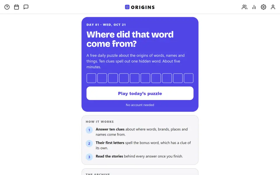 Origins Quiz screenshot