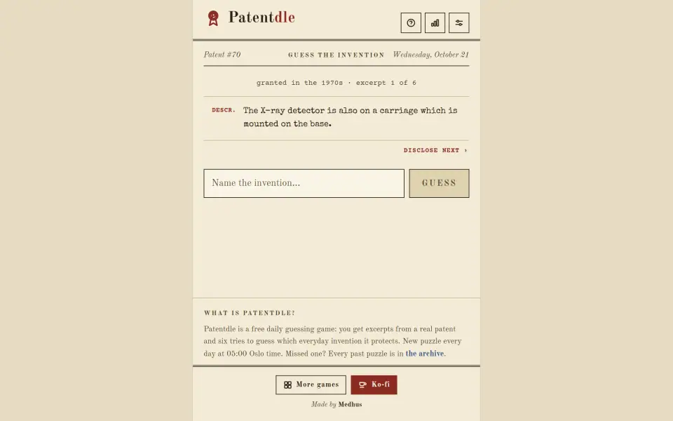 Patentdle screenshot