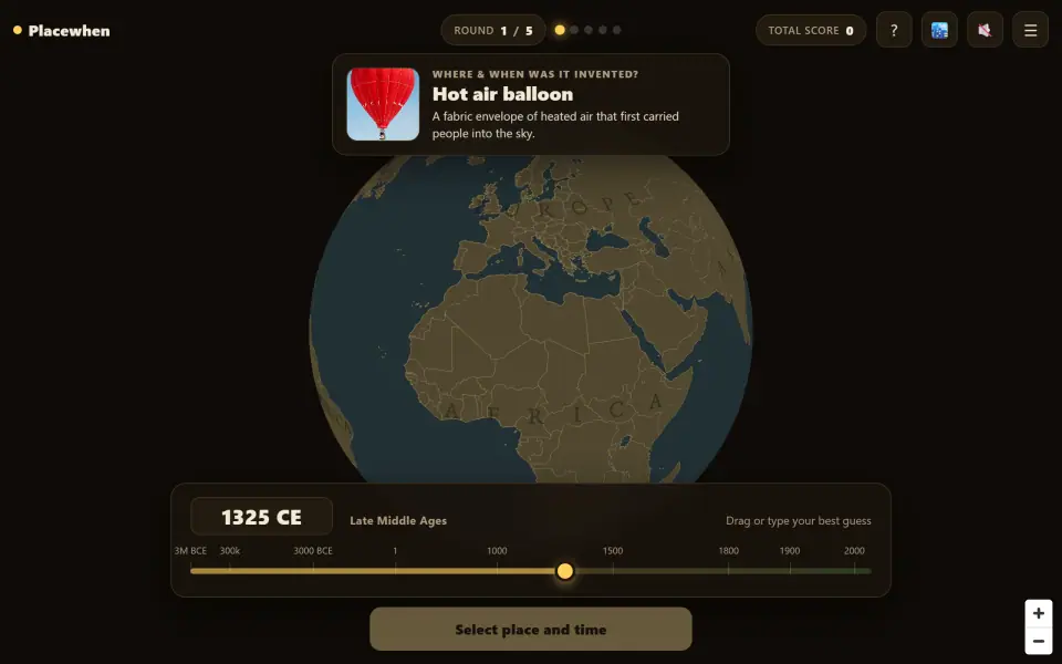 Placewhen screenshot