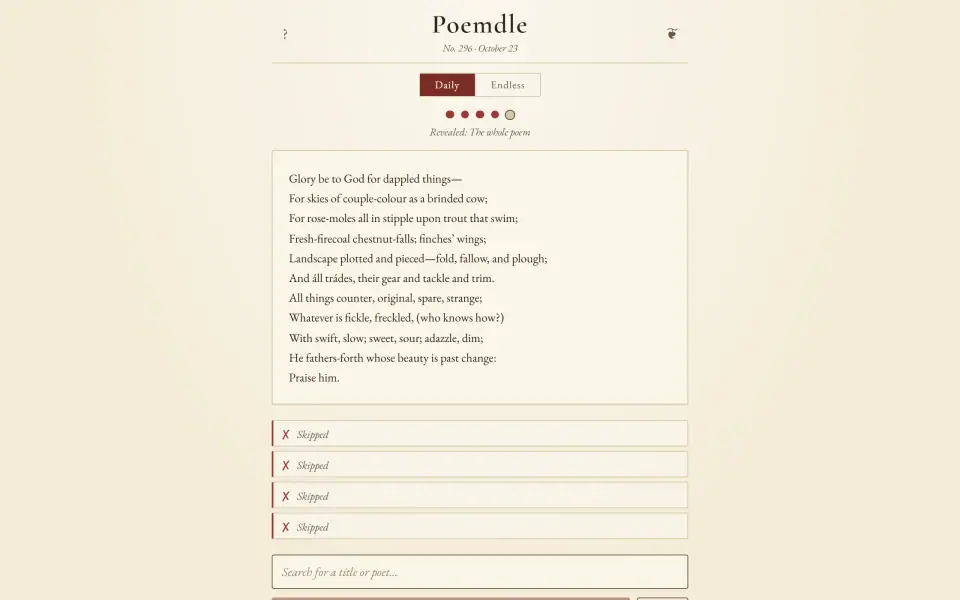 Poemdle screenshot