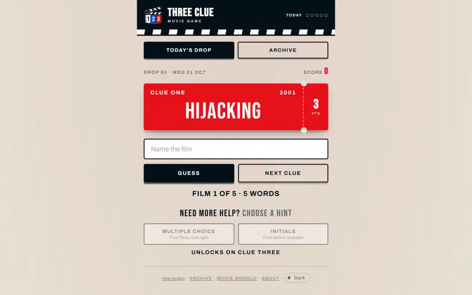 Three Clue Movie Game screenshot