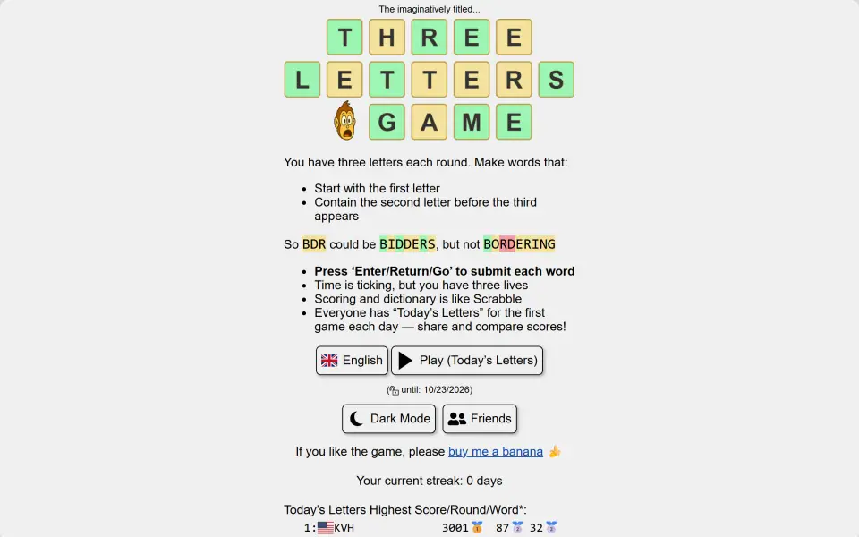 Three Letters Game screenshot