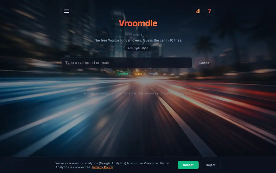 Vroomdle screenshot