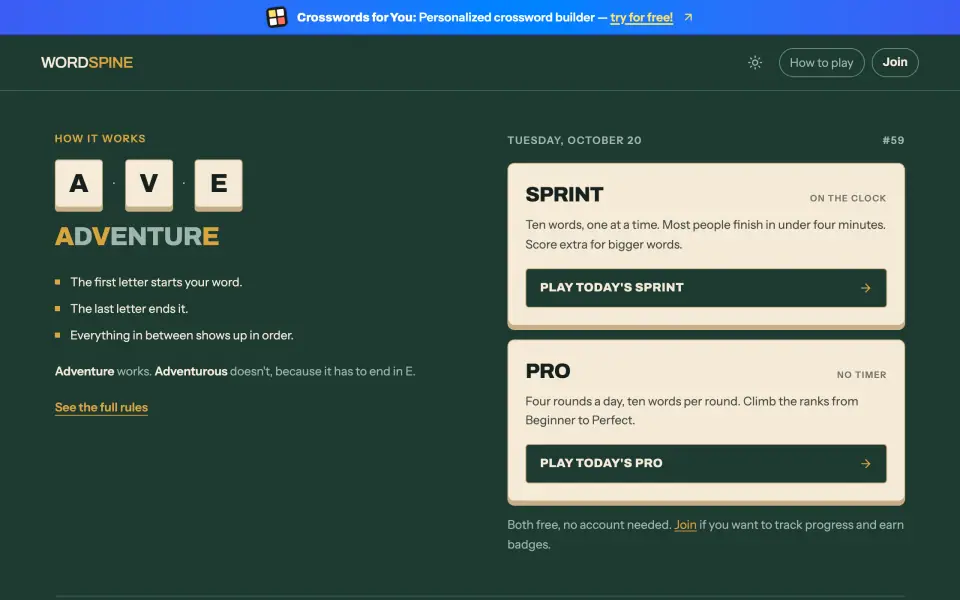 Wordspine screenshot